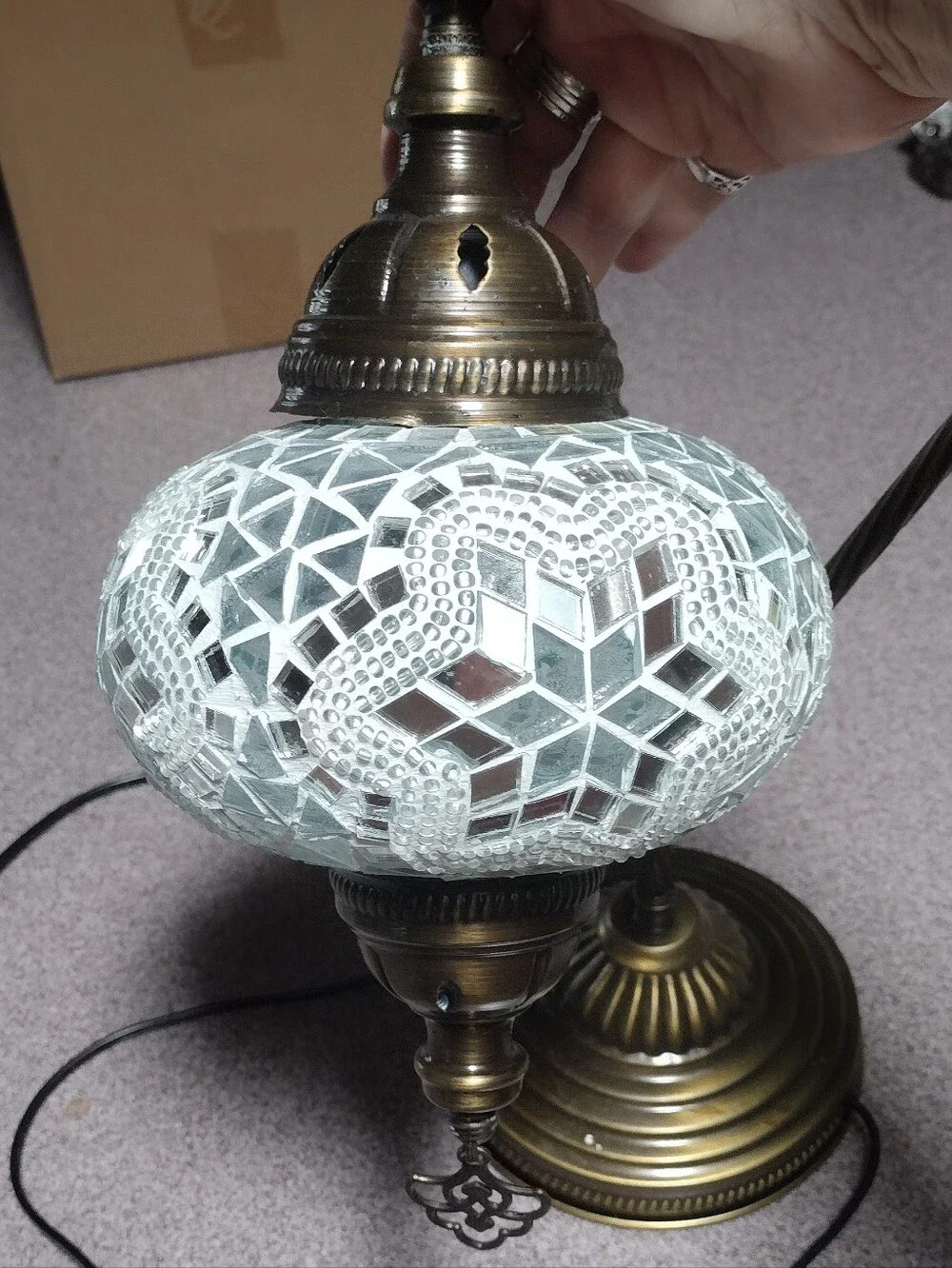 Turkish Mosaic Glass Table Lamp - White Mosaic Globe